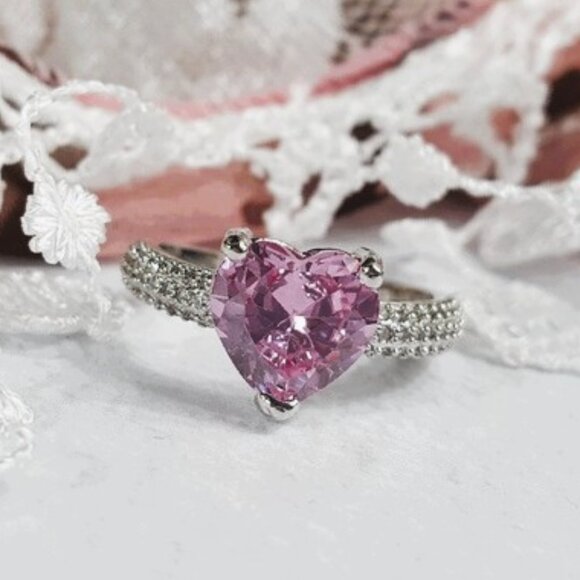 Pink Cubic Zirconia Solitaire Ring - Picture 1 of 4